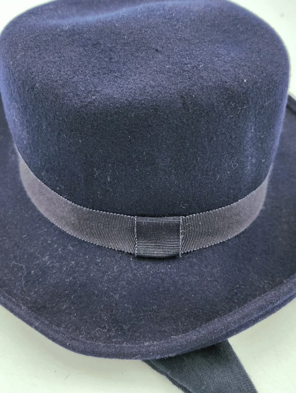 Bollman Wool Scarf Wrap Hat Navy Curled Brim Doeskin USA Mid Century Round